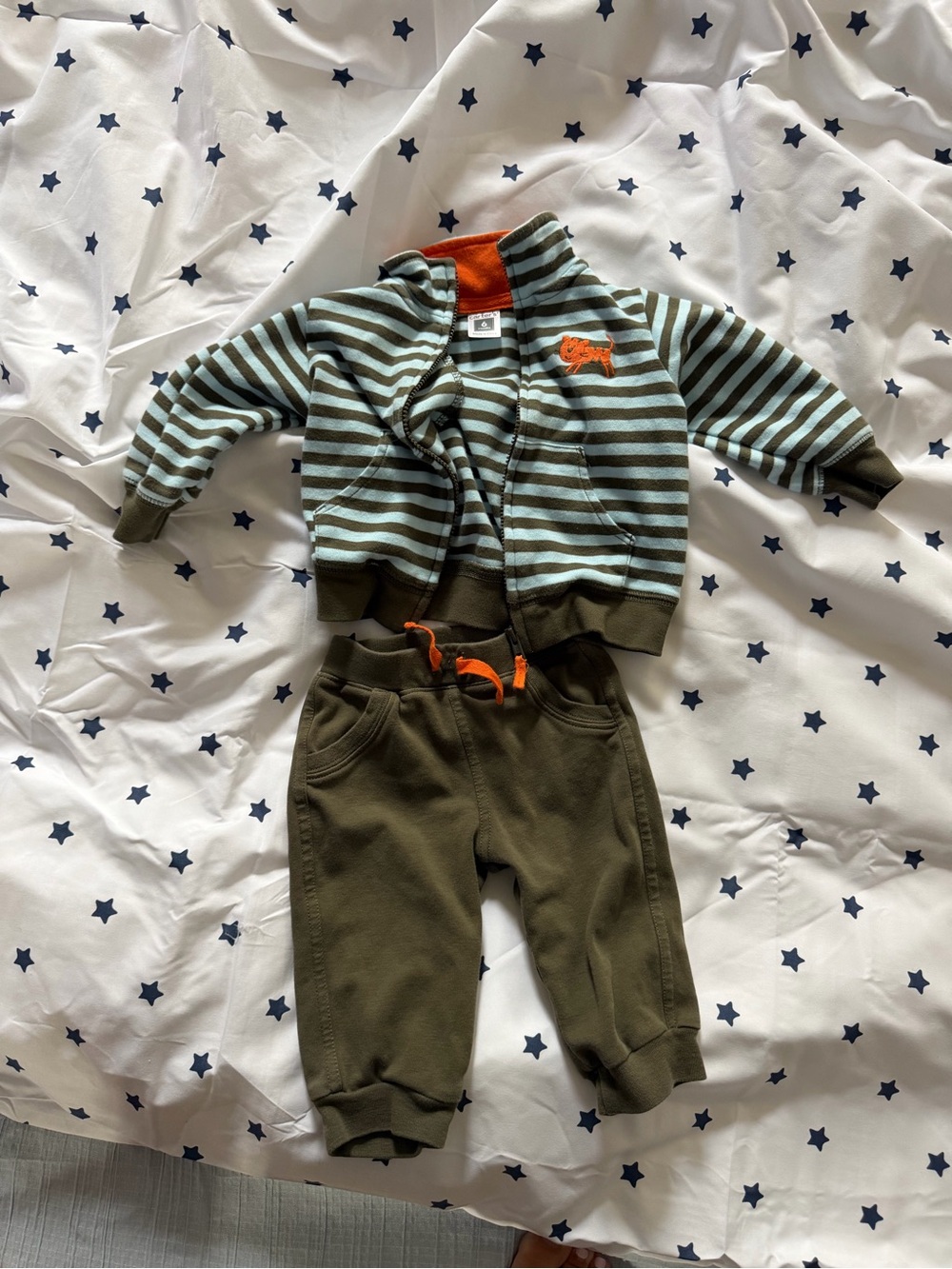 Carter's Olive Green Two-Piece Set with Orange Accents and stripes